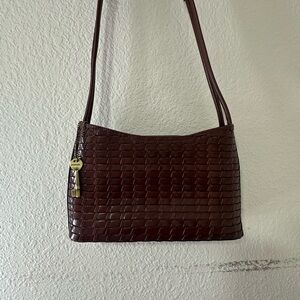 Brown Woven Leather Shoulder Bag